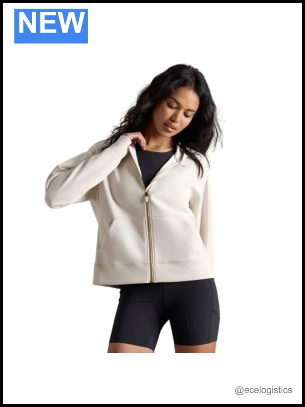 Cropped Full Zip Hoodie - Polyester Lyocell Spandex - Athletic Fit - Thumbholes